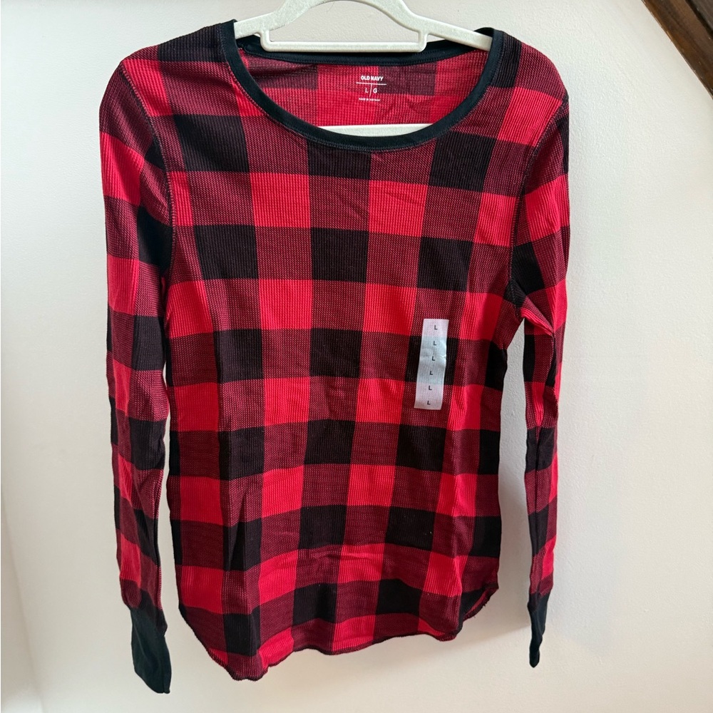 NWT Old Navy Red and Black Buffalo Plaid Thermal Pajama Top